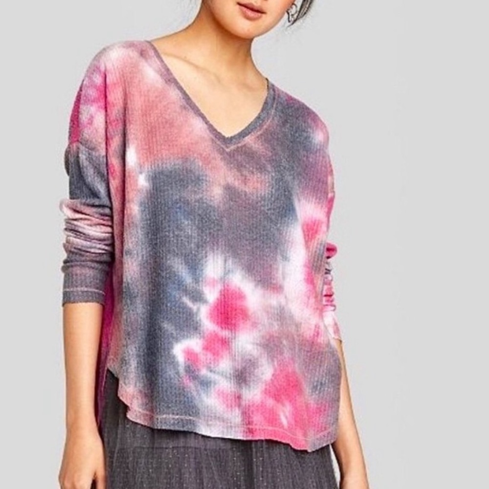 Wild Fable Tie Dye Waffle Knit Long Sleeve Top Size XS